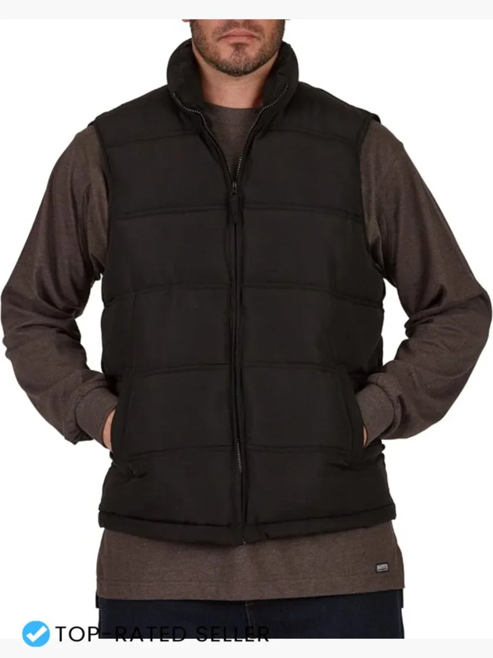 Men's Quilted Puffer Vest Insulated Sleeveless Winter Layering Piece Black